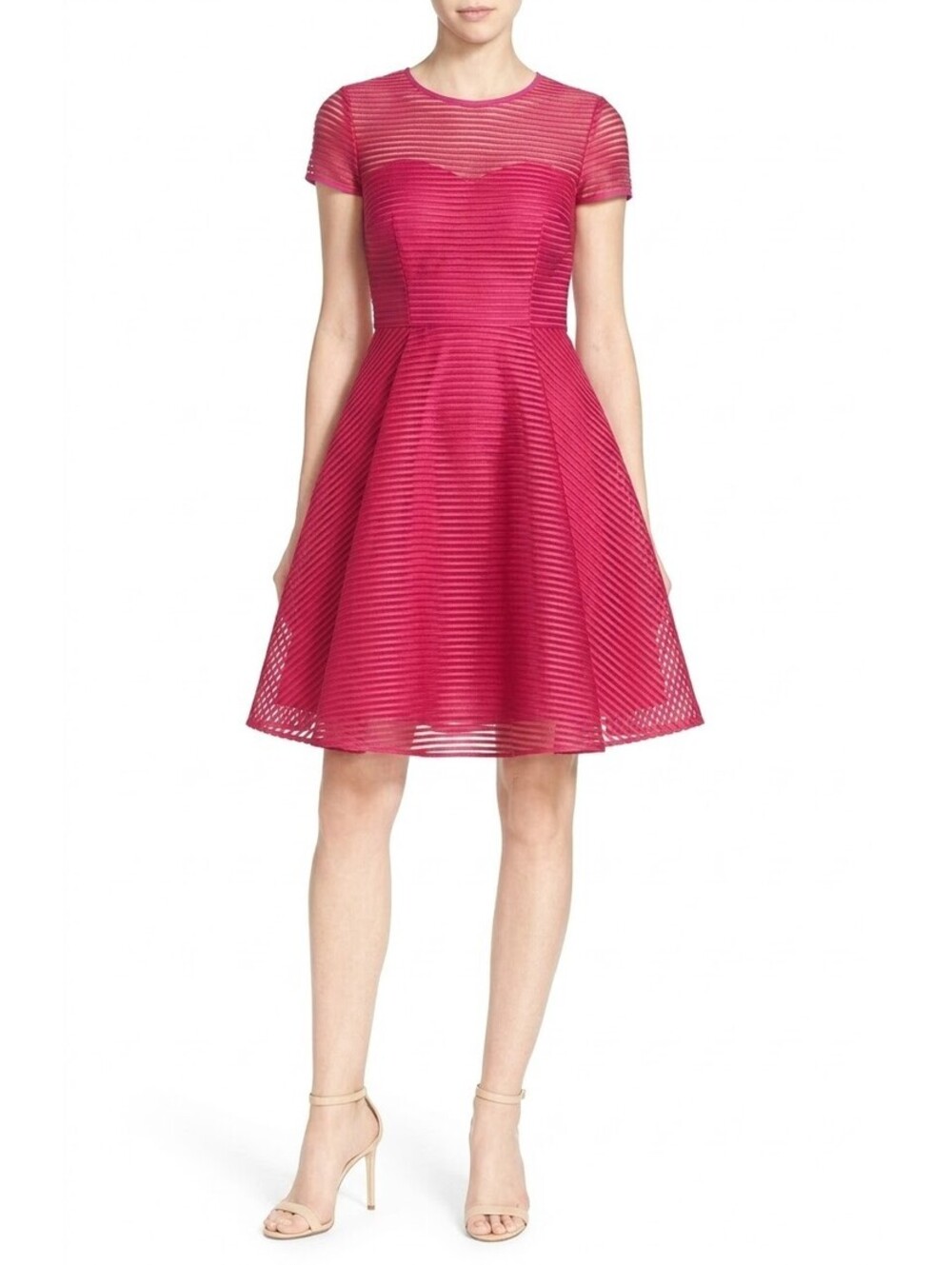 Ted Baker London Bright Pink Textured Fit & Flare Skater Dress Size 1